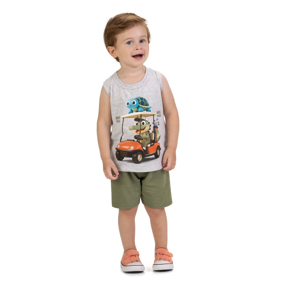 Conjunto Infantil Masculino Kyly Regata Estampada e Short Liso