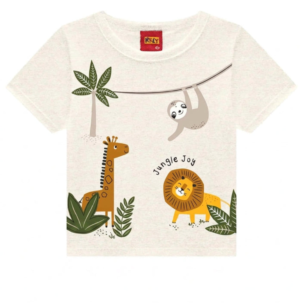 Conjunto Infantil Masculino Bebê Kyly Jungle Joy Camiseta Meia Malha e Bermudinha