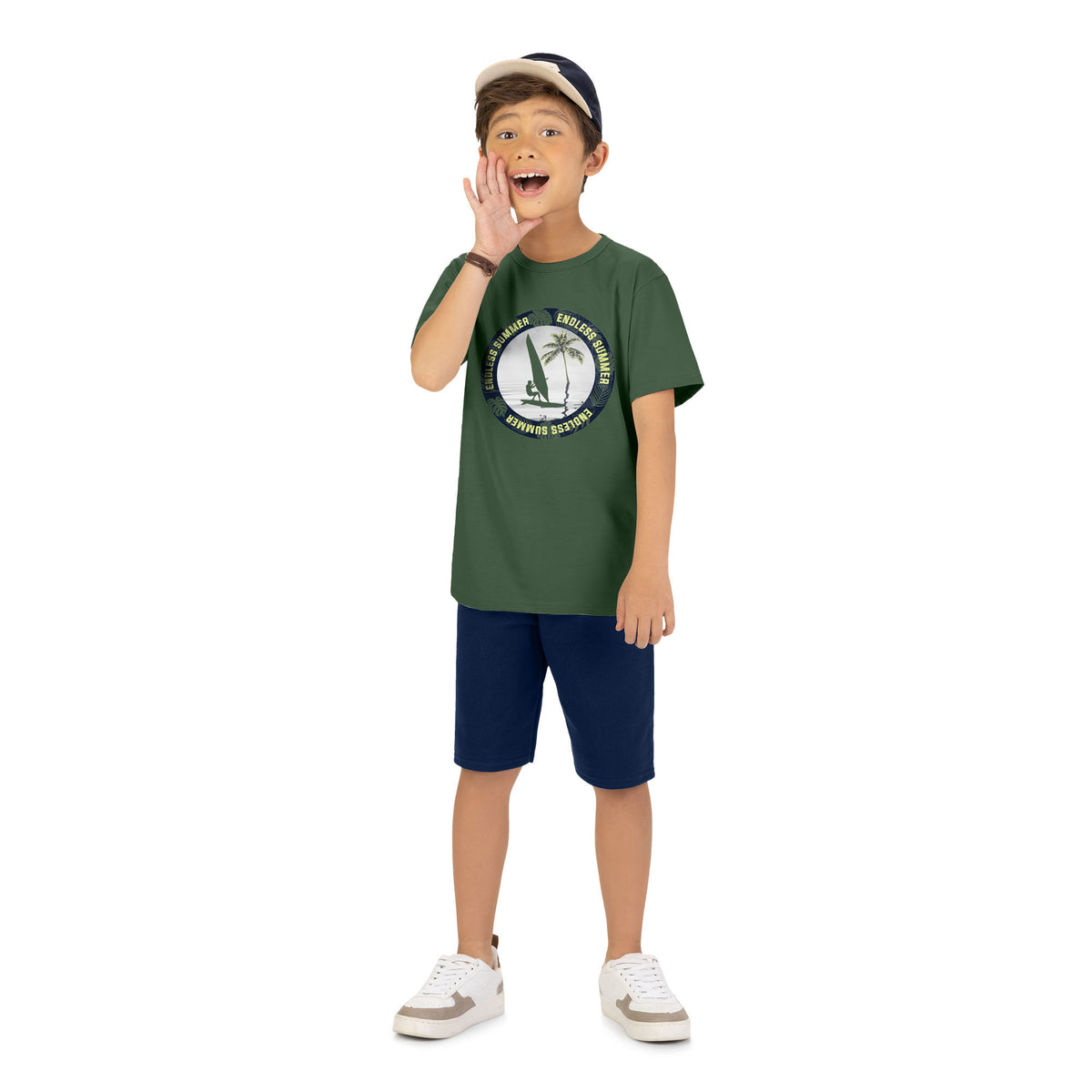 Conjunto Infantil Masculino Kyly Endless Summer Camiseta Meia Malha e Bermudinha