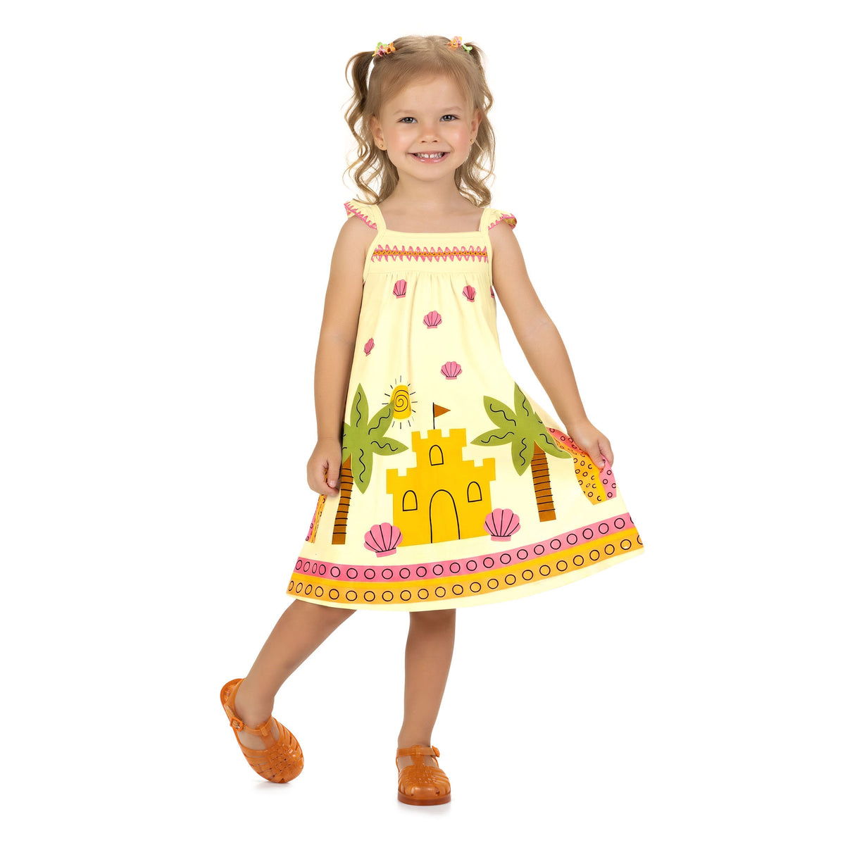 Vestido Infantil Feminino Kyly Castelinho de Areia em Algodão