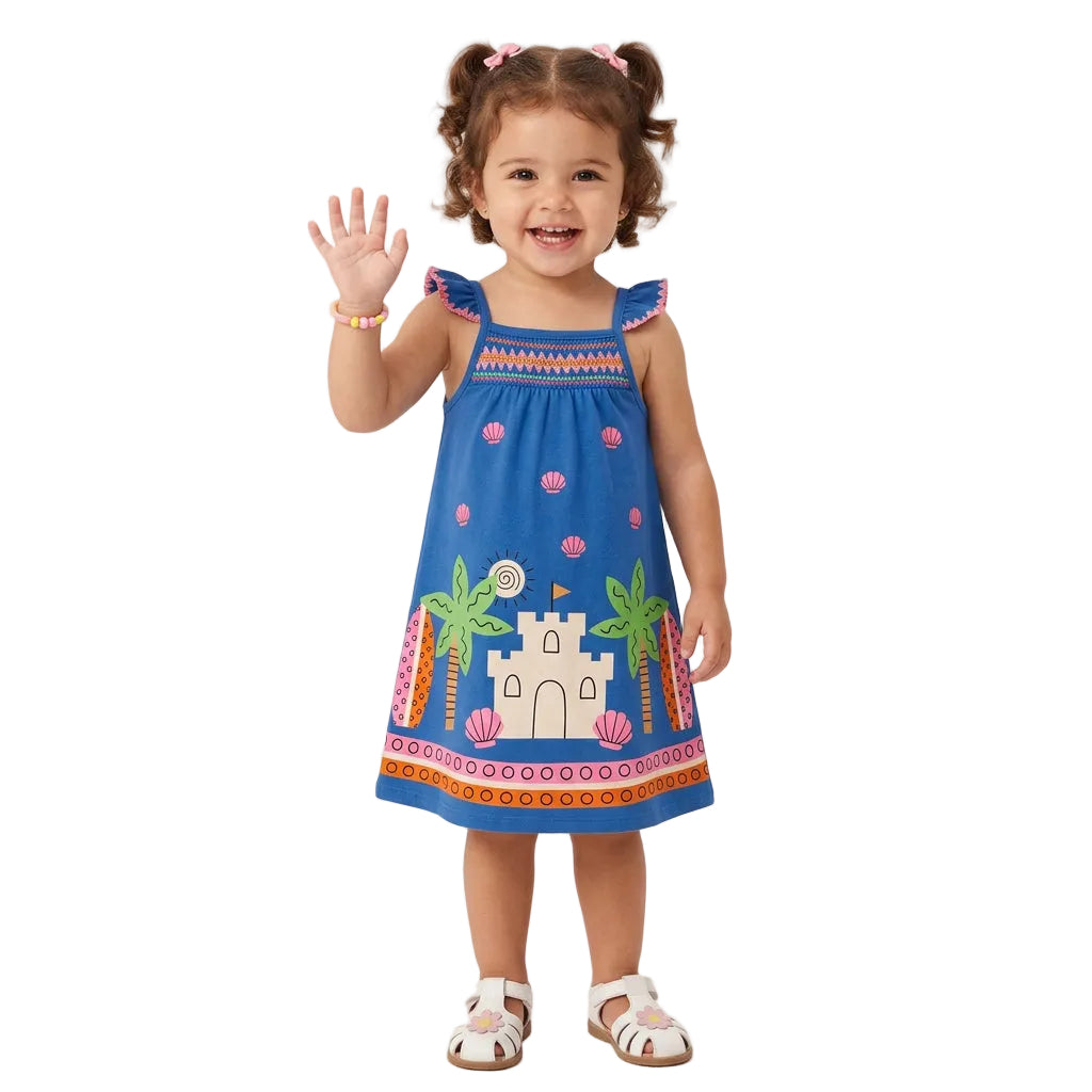 Vestido Feminino Bebê Kyly Castelinho de Areia em Algodão