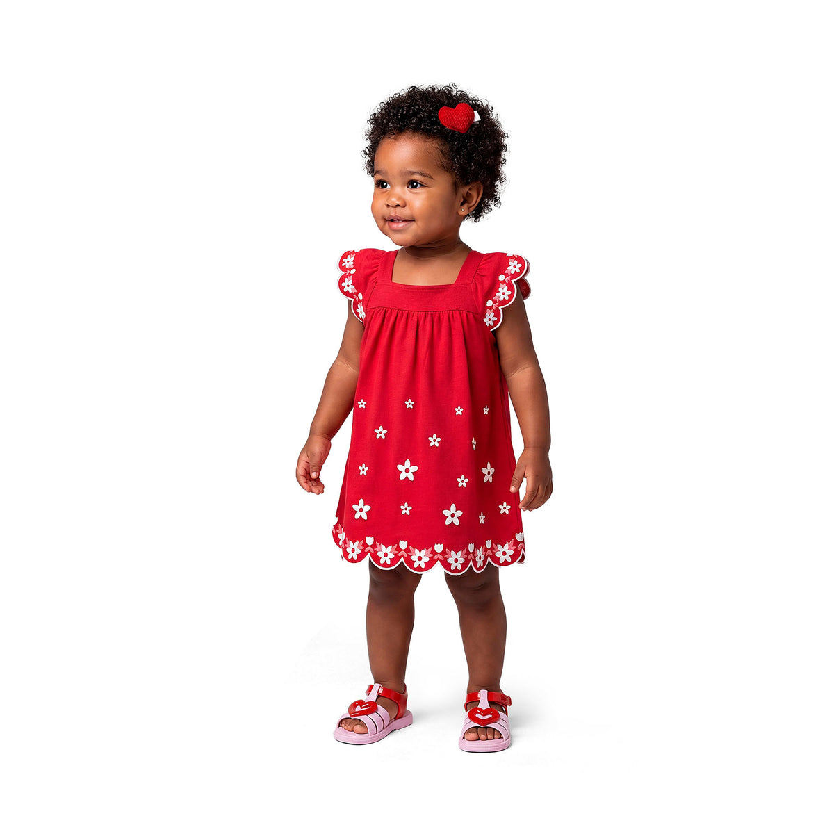 Vestido Bebê Feminino Kyly Florzinhas com Mangas de Babado
