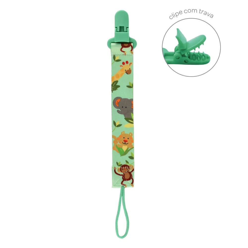 Prendedor de Chupeta Safari Buba Verde com Trava +3 Meses