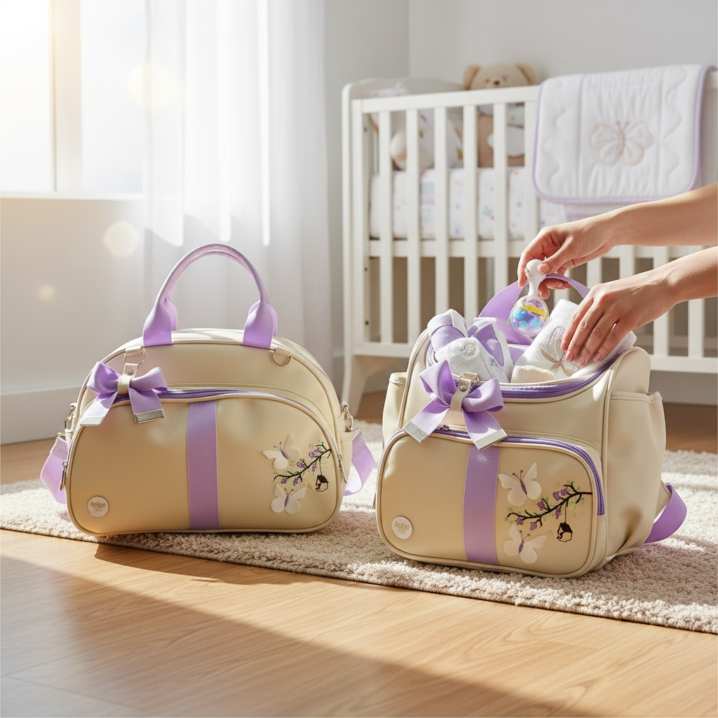 Kit Bolsa Maternidade Layne Baby Menina Flores e Borboletas 2 Peças