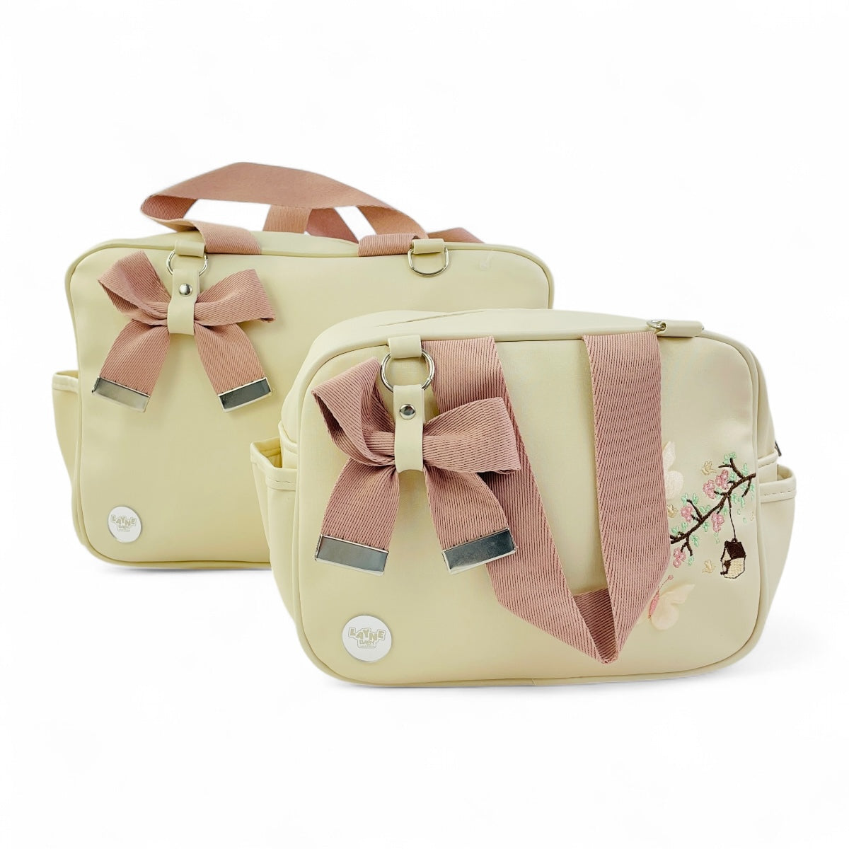 Kit Bolsas Layne Baby Bordada Perolada Borboletas 2 Pcs