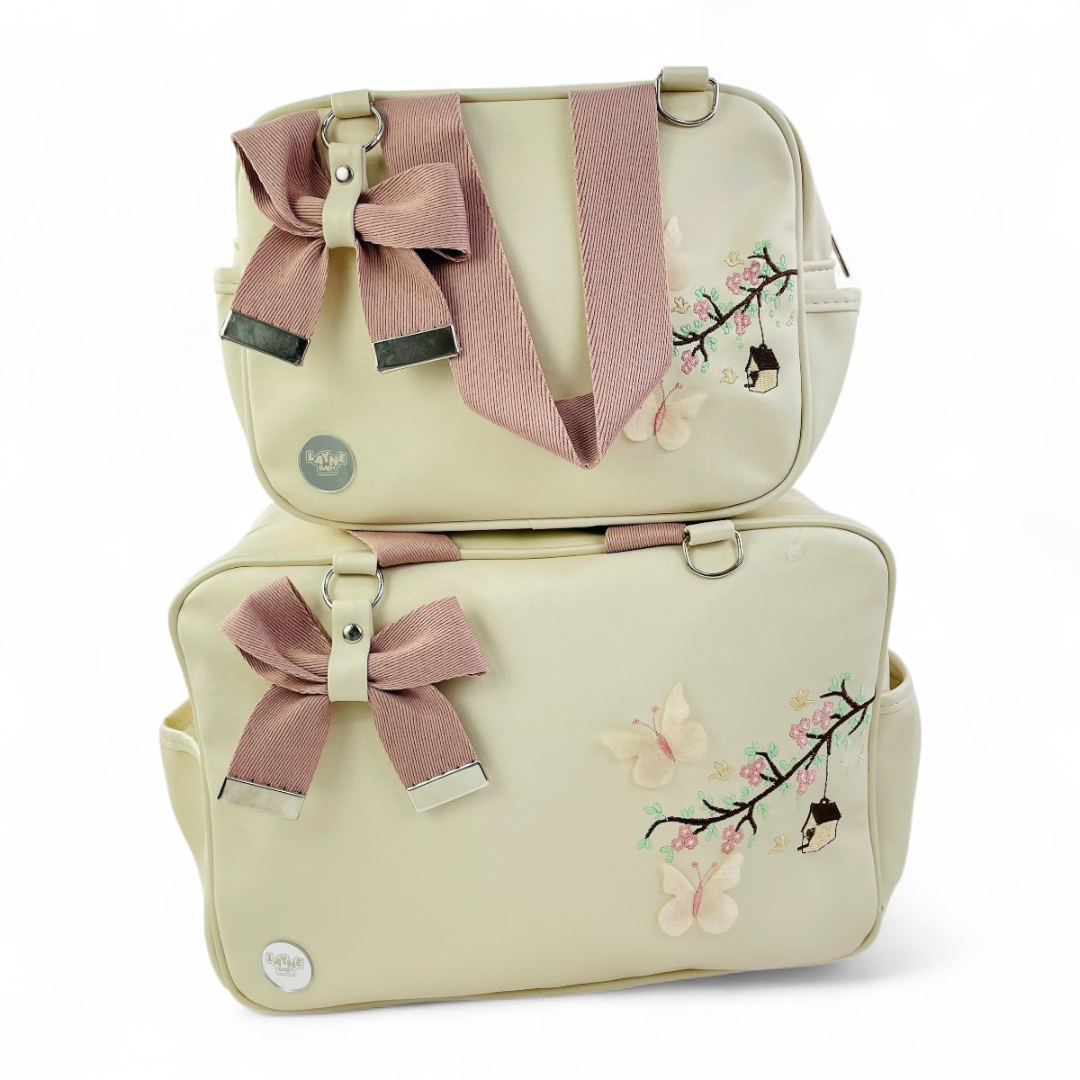 Kit Bolsas Layne Baby Bordada Perolada Borboletas 2 Pcs
