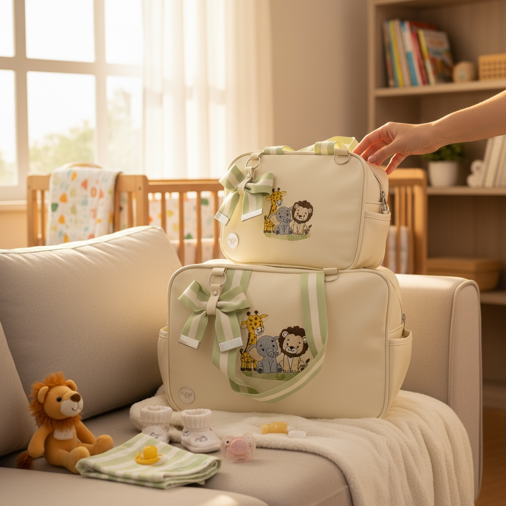 Kit Bolsas Layne Baby Bordada Perolada Safari 2 Peças