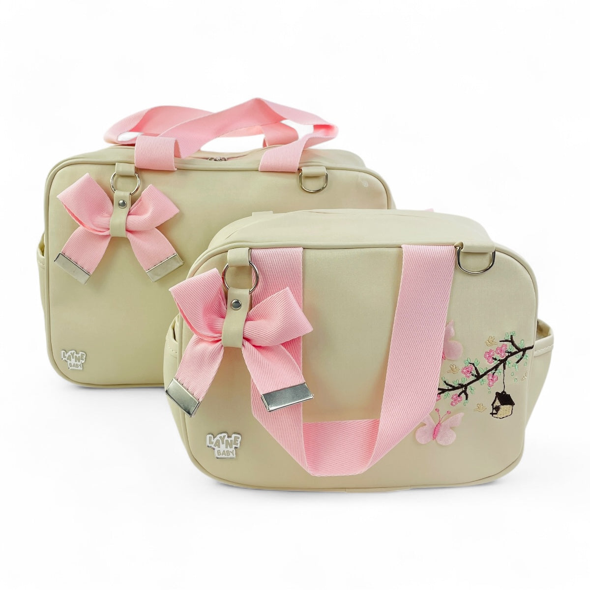 Kit Bolsas Layne Baby Bordada Perolada Borboletas 2 Pcs
