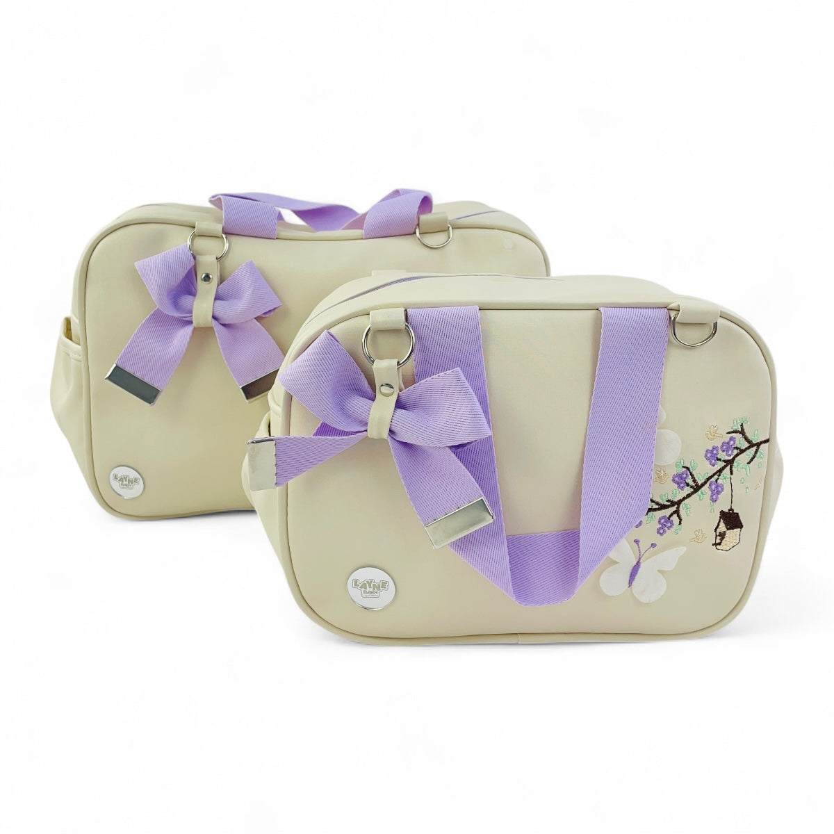 Kit Bolsas Layne Baby Bordada Perolada Borboletas 2 Pcs