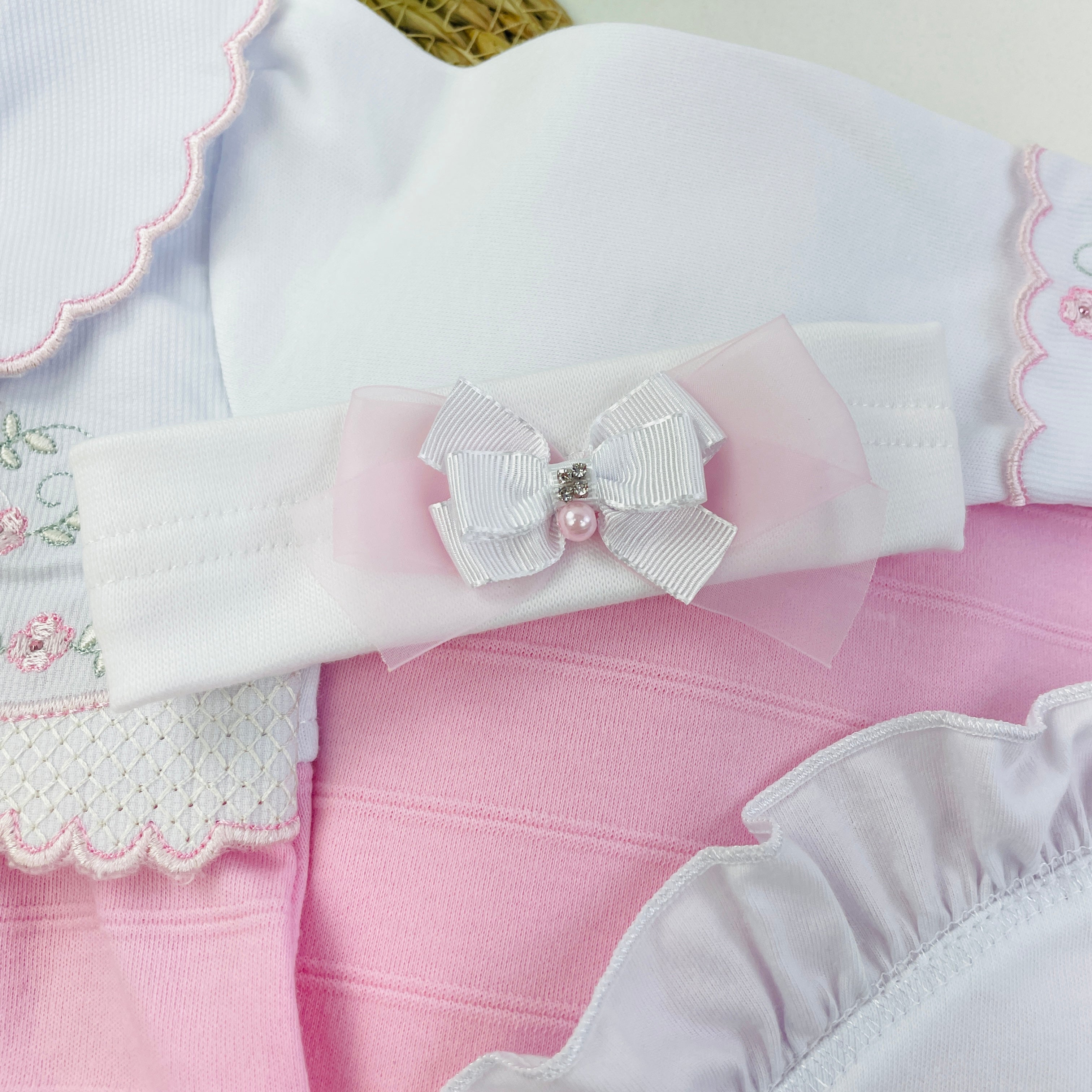Saida De Maternidade Pipoquinhas Baby Menina Suedine Ursa Flor 4 Peças