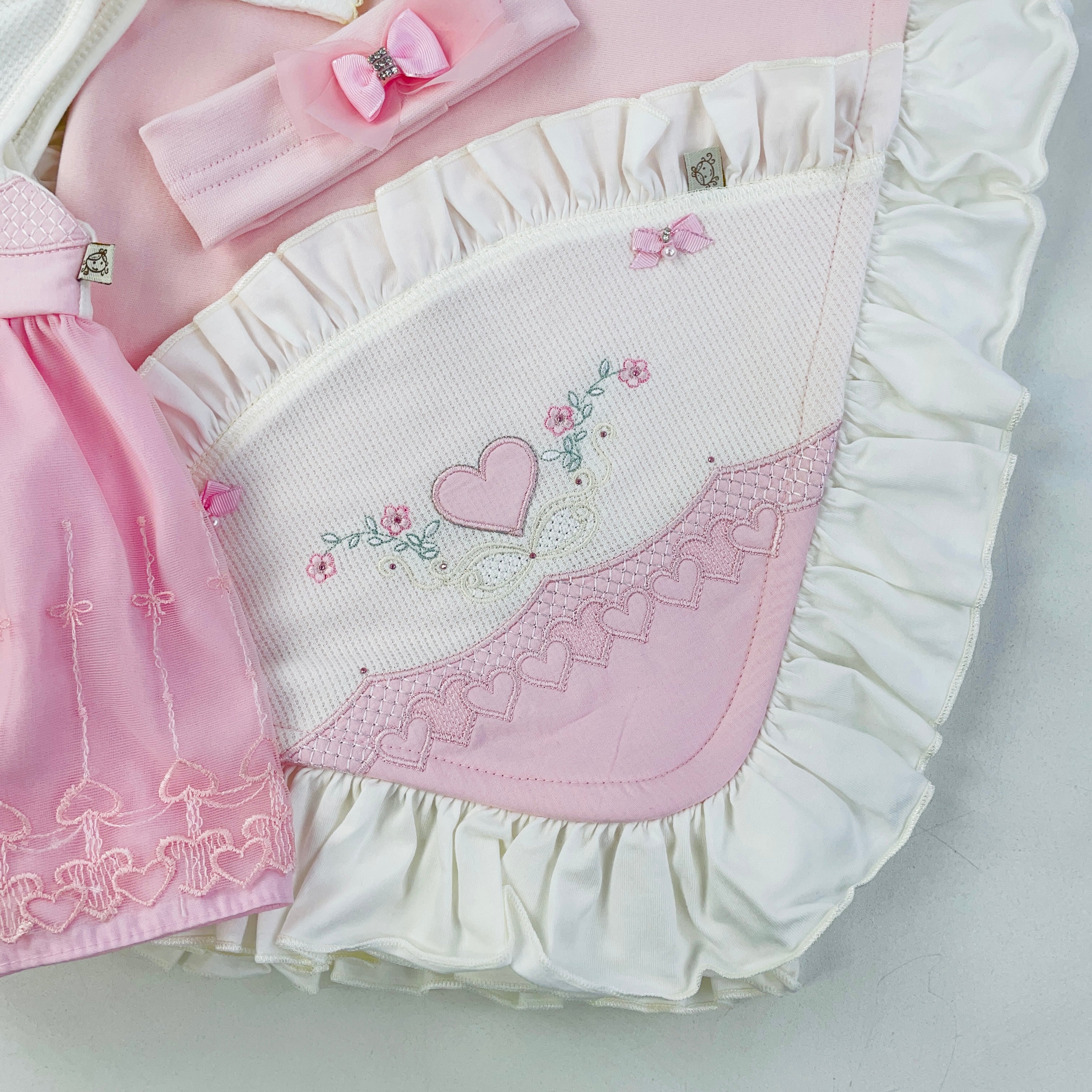 Saída De Maternidade Pipoquinhas Baby Menina Vestido Tule Coração 5 Peças
