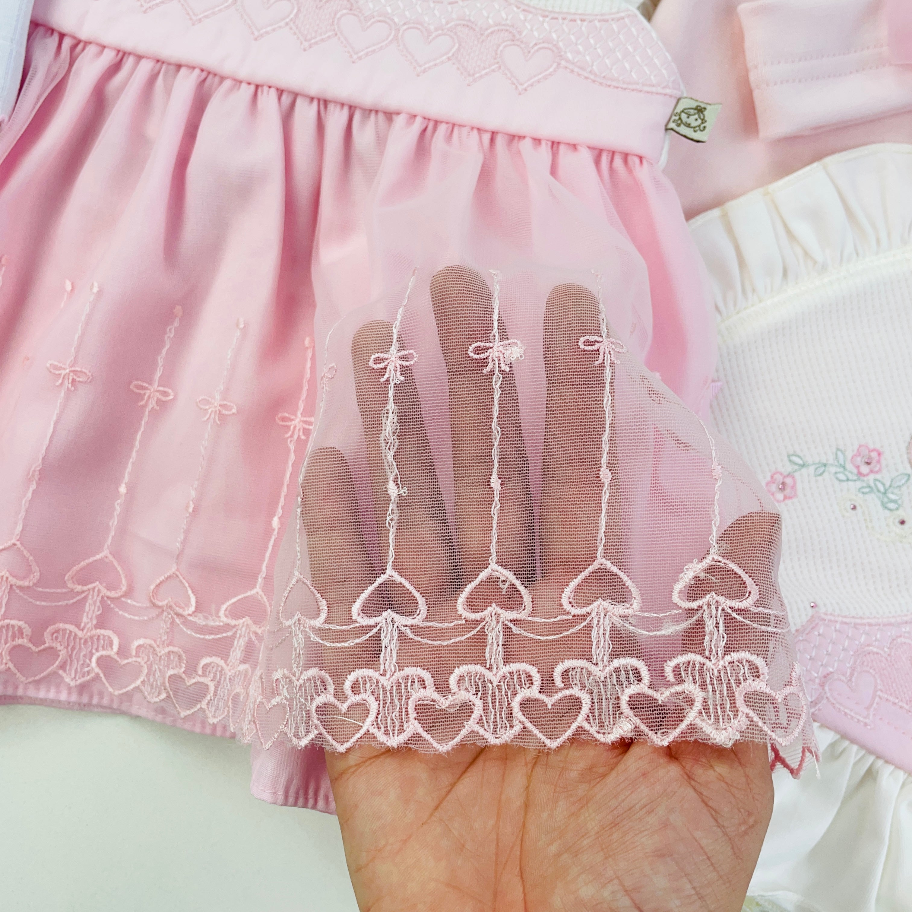 Saída De Maternidade Pipoquinhas Baby Menina Vestido Tule Coração 5 Peças