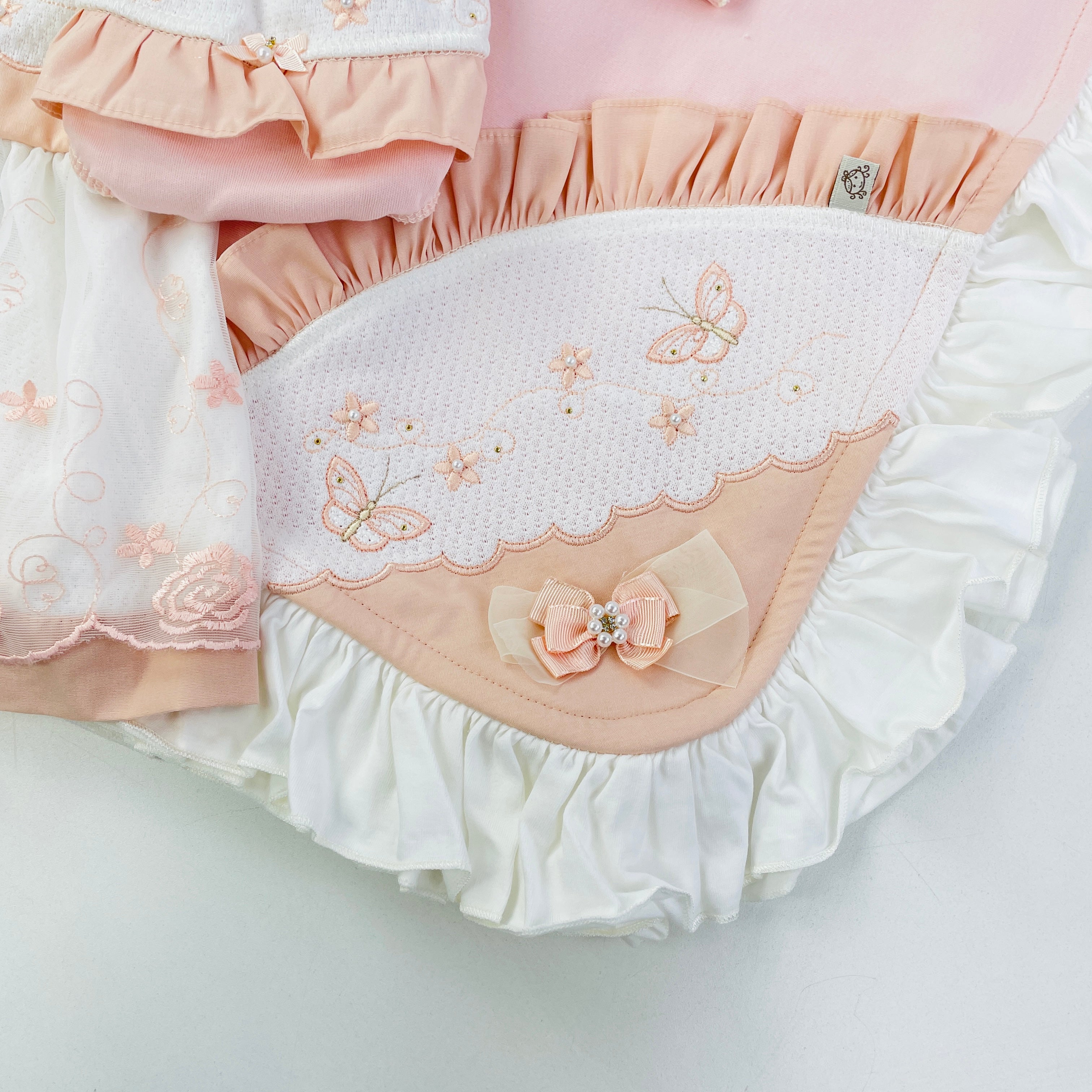 Saida De Maternidade Pipoquinhas Baby Menina Vestido Flores e Borboletas 5 Peças