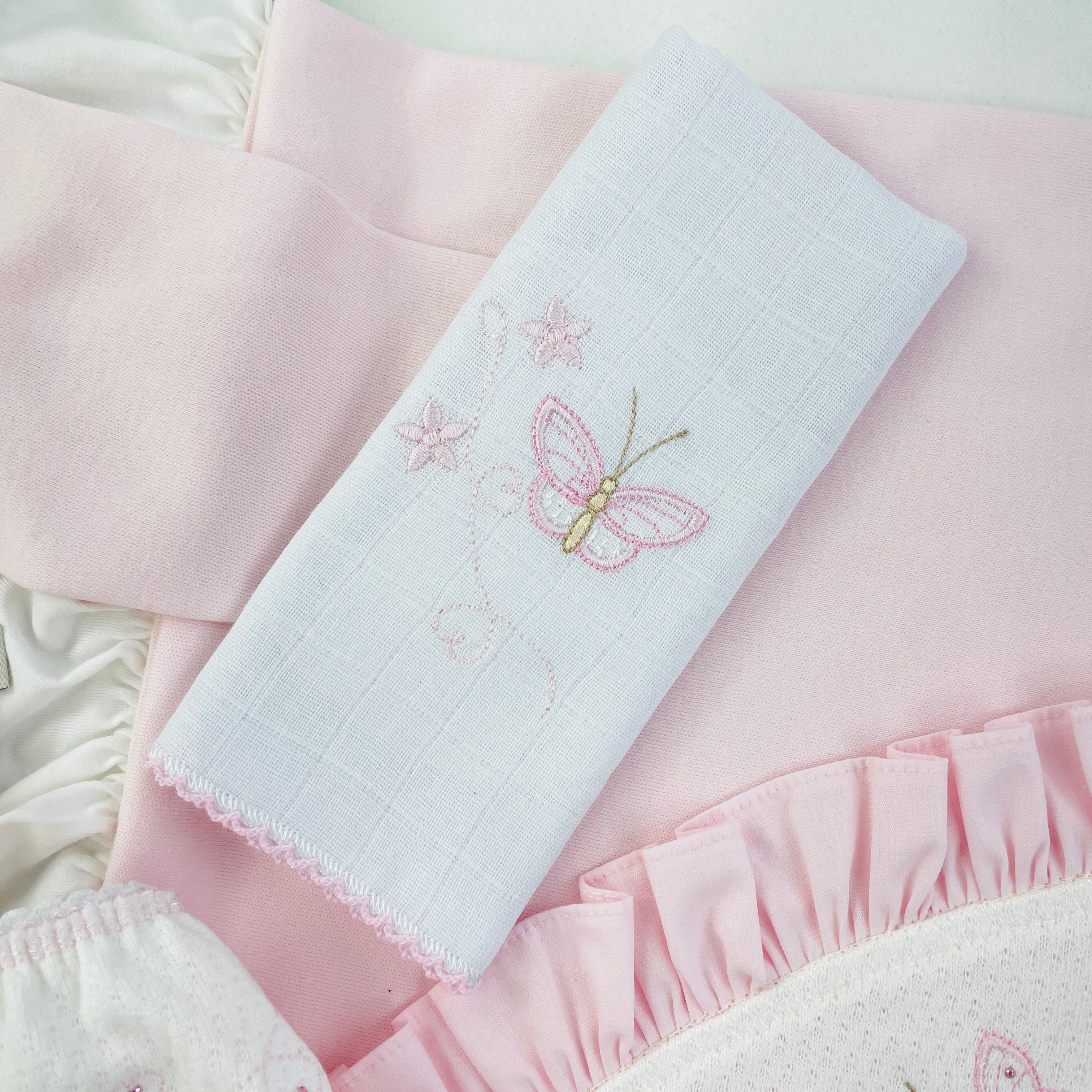 Saida De Maternidade Pipoquinhas Baby Menina Vestido Flores e Borboletas 5 Peças