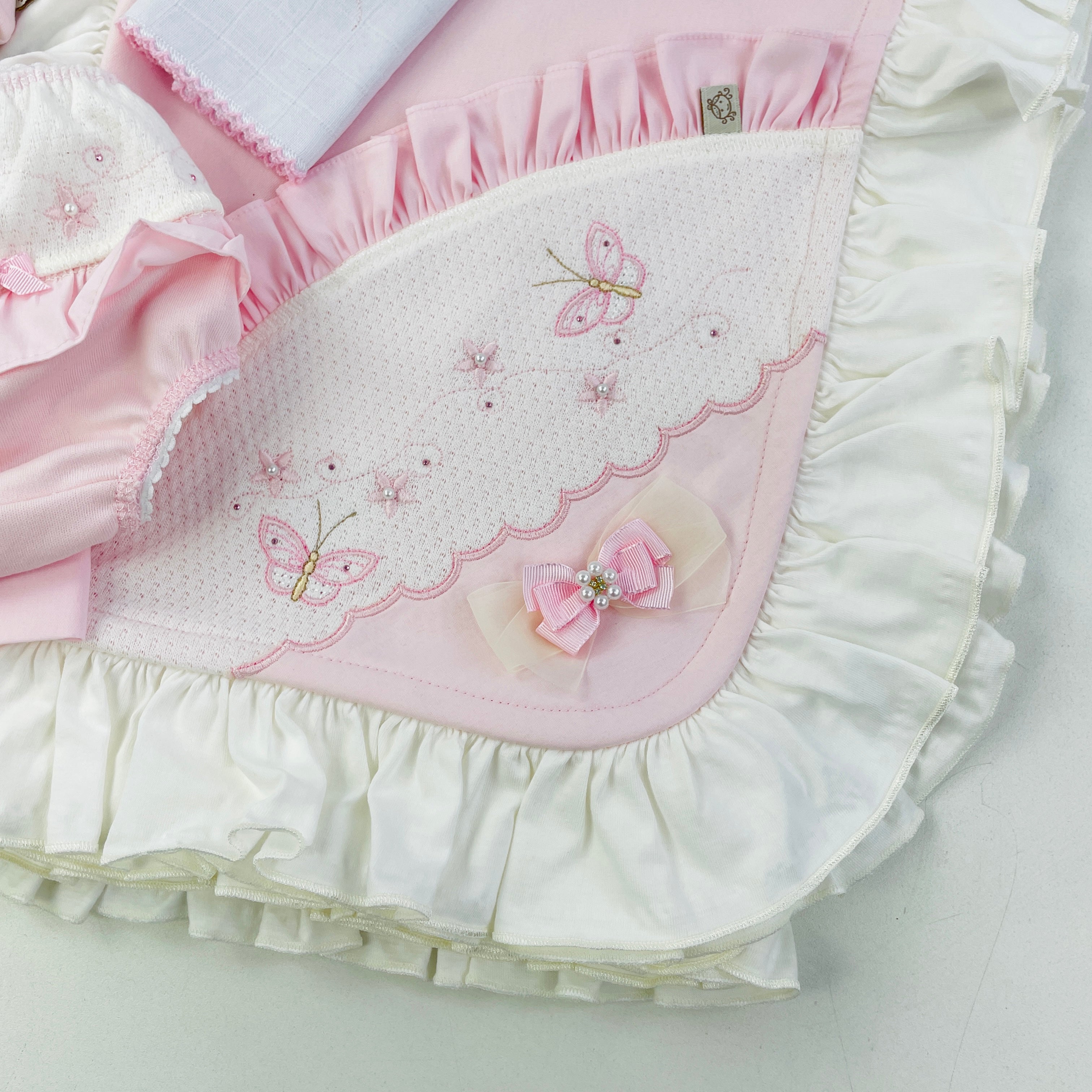Saida De Maternidade Pipoquinhas Baby Menina Vestido Flores e Borboletas 5 Peças