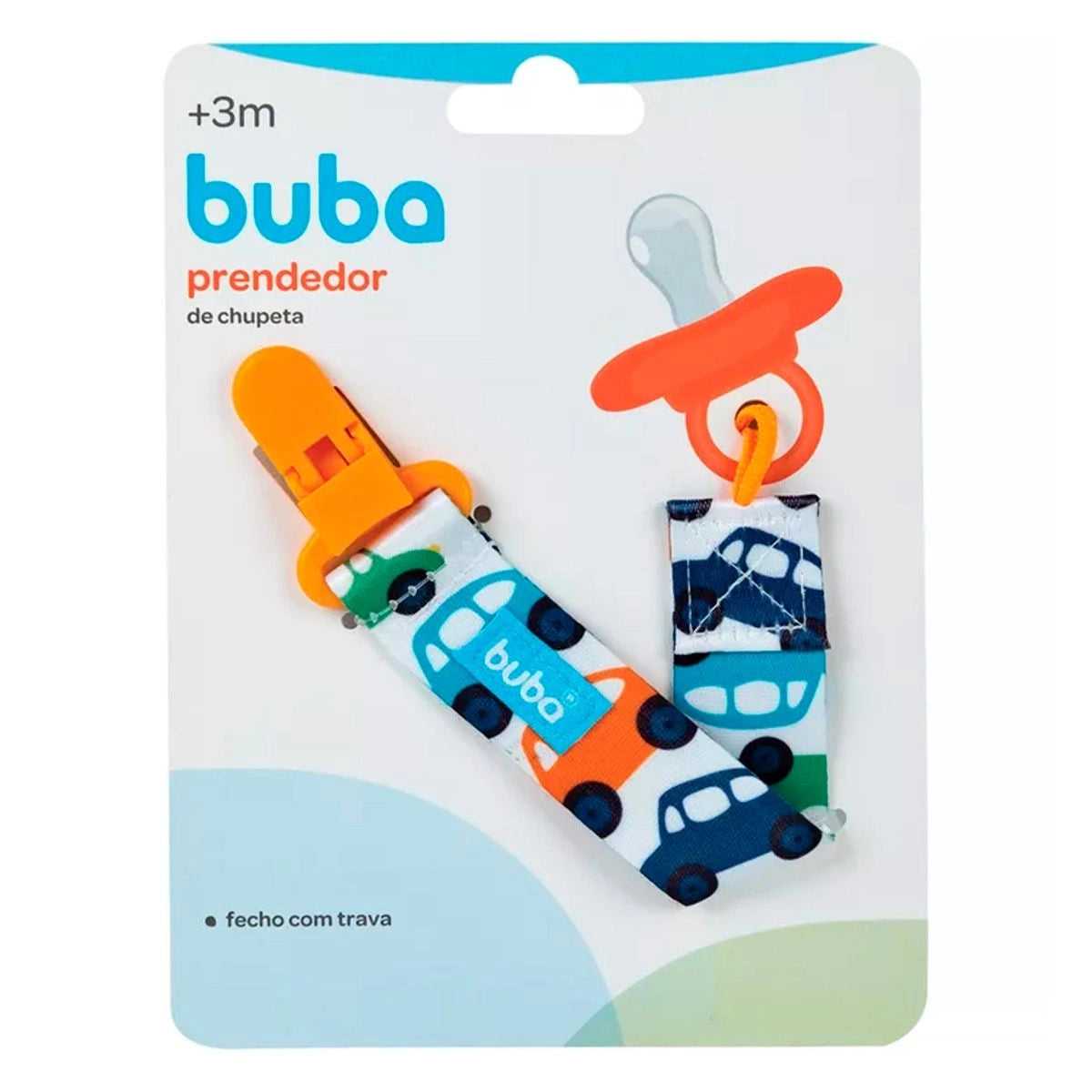 Prendedor de Chupeta Infantil Buba Baby Carrinho Seguro 3 Meses+