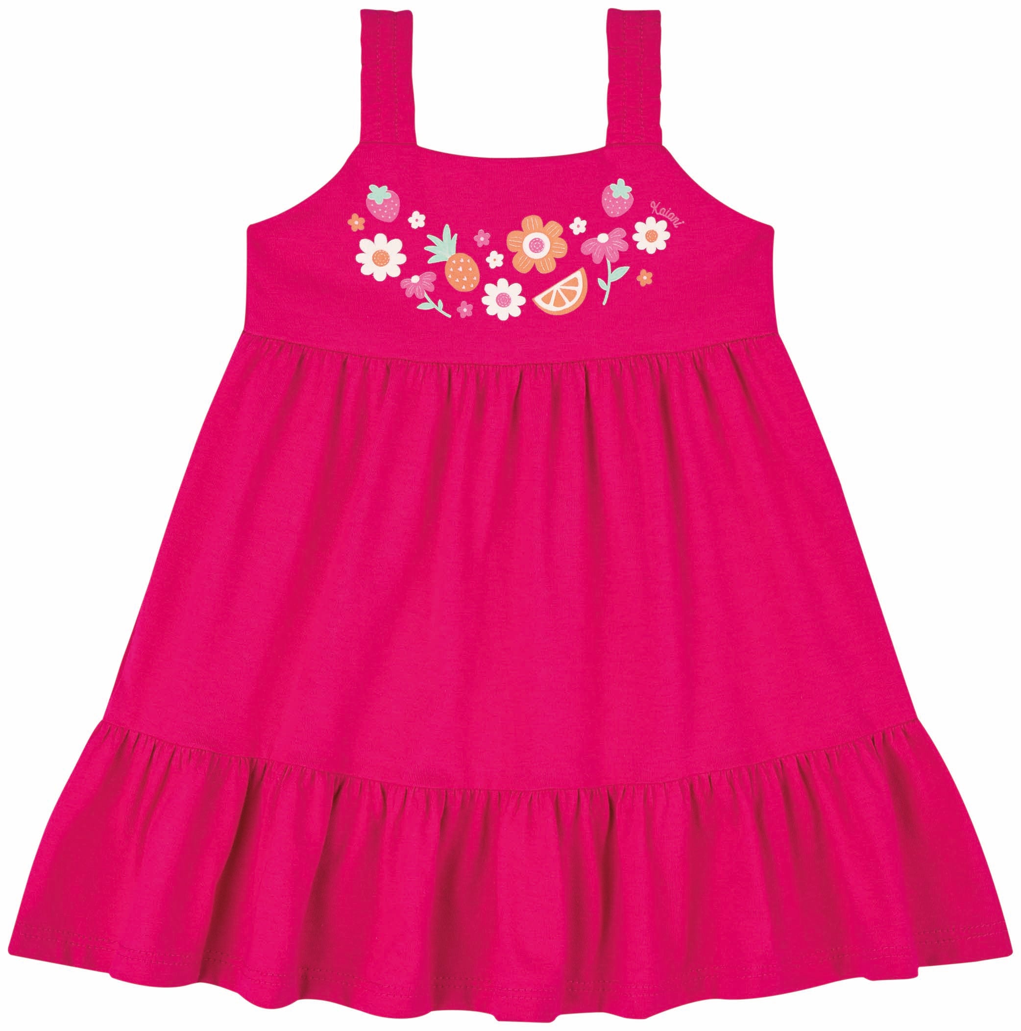 Vestido Infantil Kaiani Flores e Frutinhas – conforto e charme para o dia a dia
