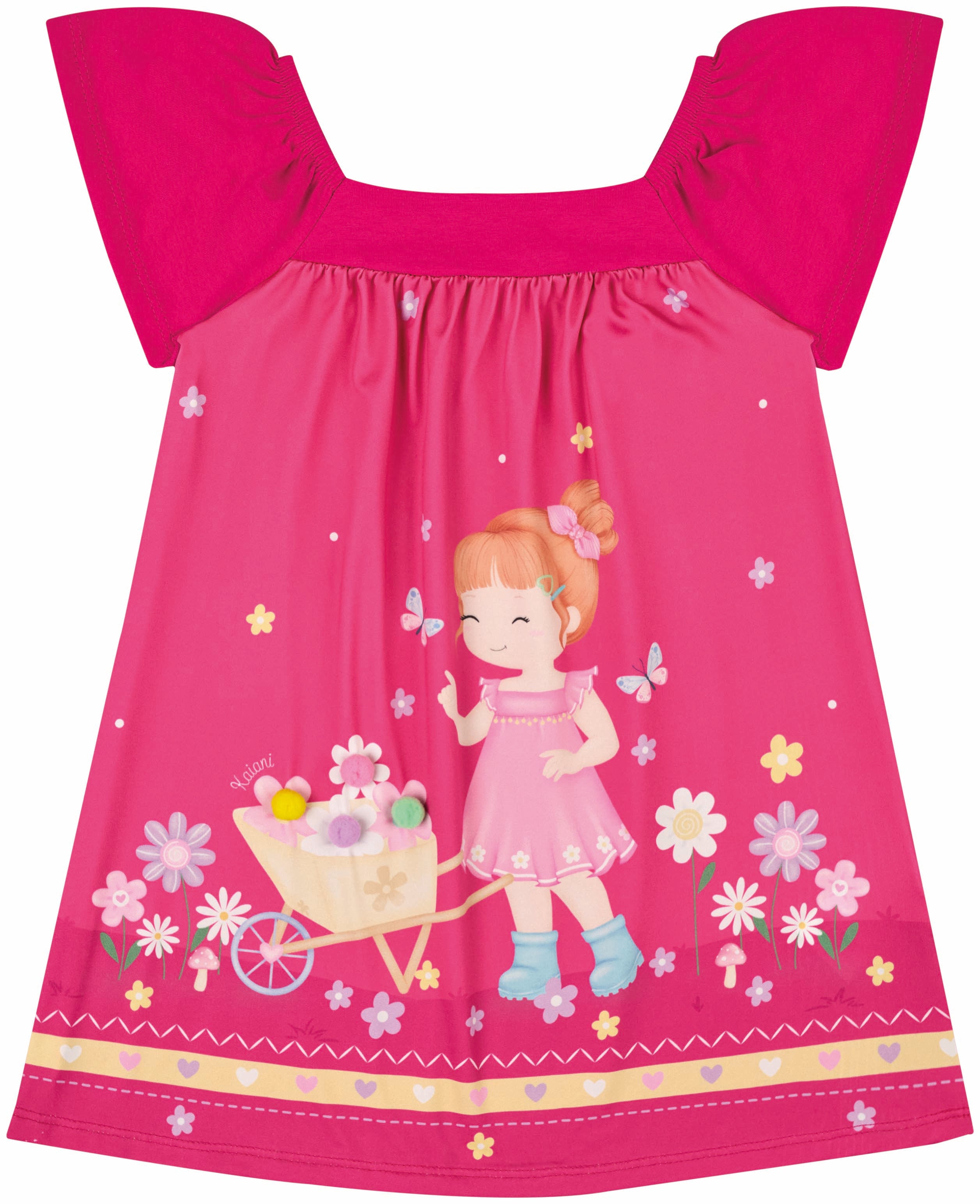 Vestido Infantil Kaiani Menina e Carrinho de Flores – Conforto, Delicadeza e Estilo