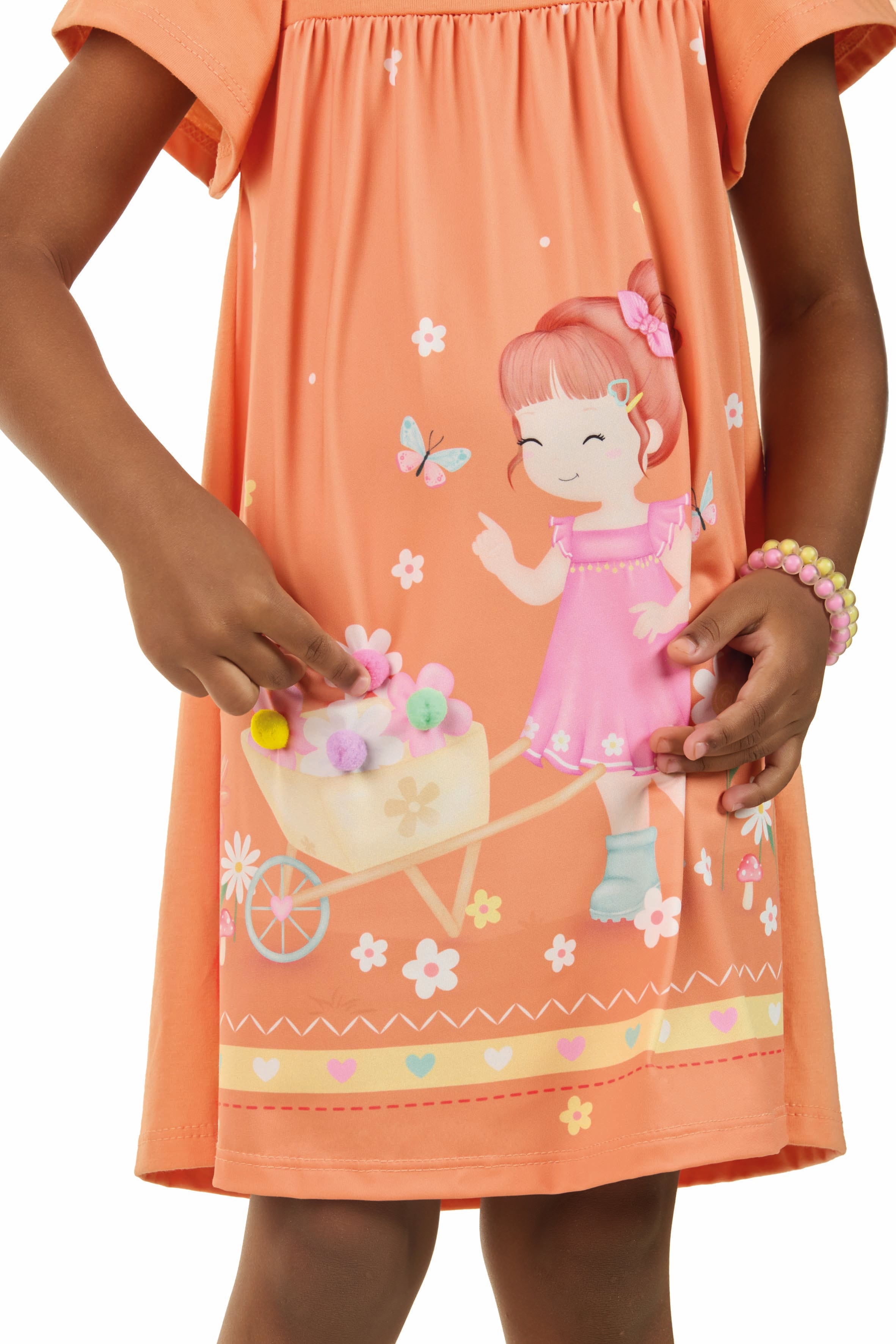 Vestido Infantil Kaiani Menina e Carrinho de Flores – Conforto, Delicadeza e Estilo