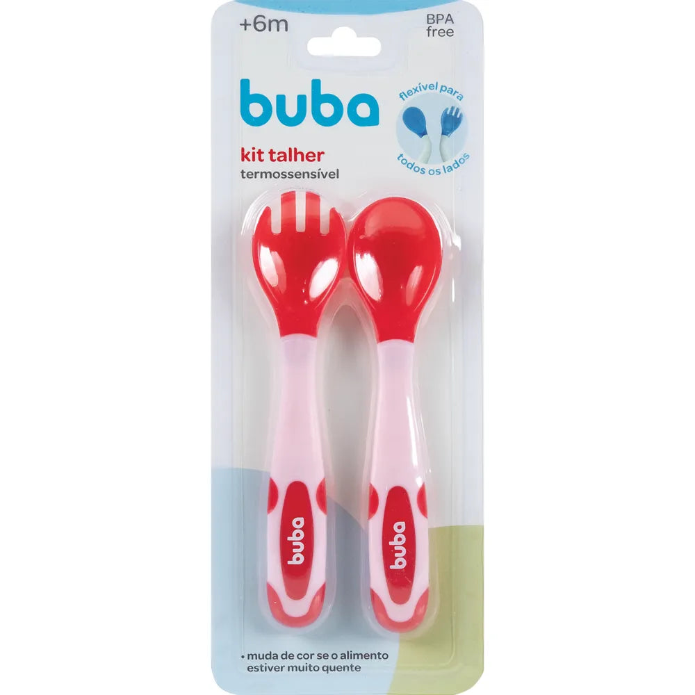 Kit Talheres Buba Baby Termossensível e Flexível Garfo e Colher +6 Meses