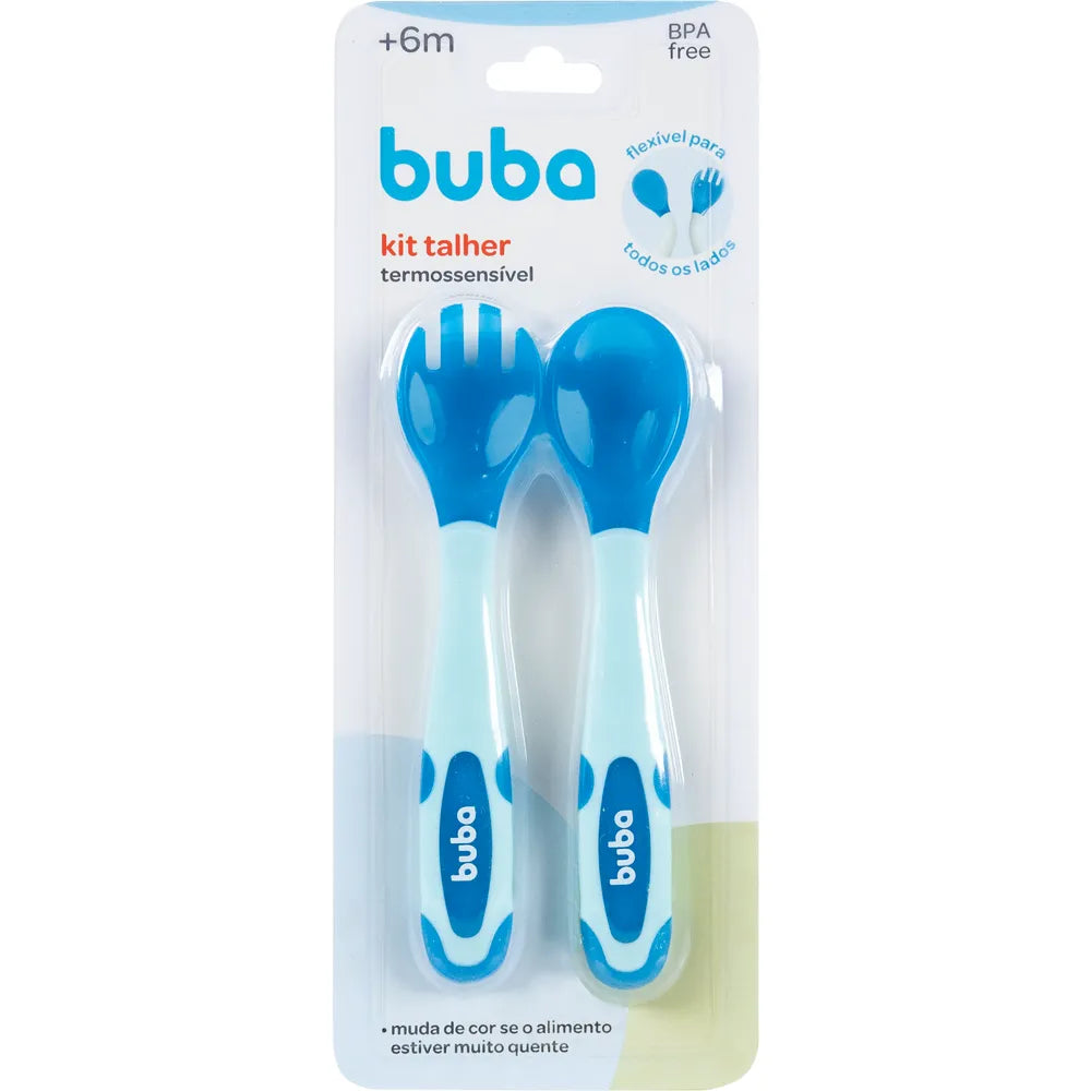Kit Talheres Buba Baby Termossensível e Flexível Garfo e Colher +6 Meses