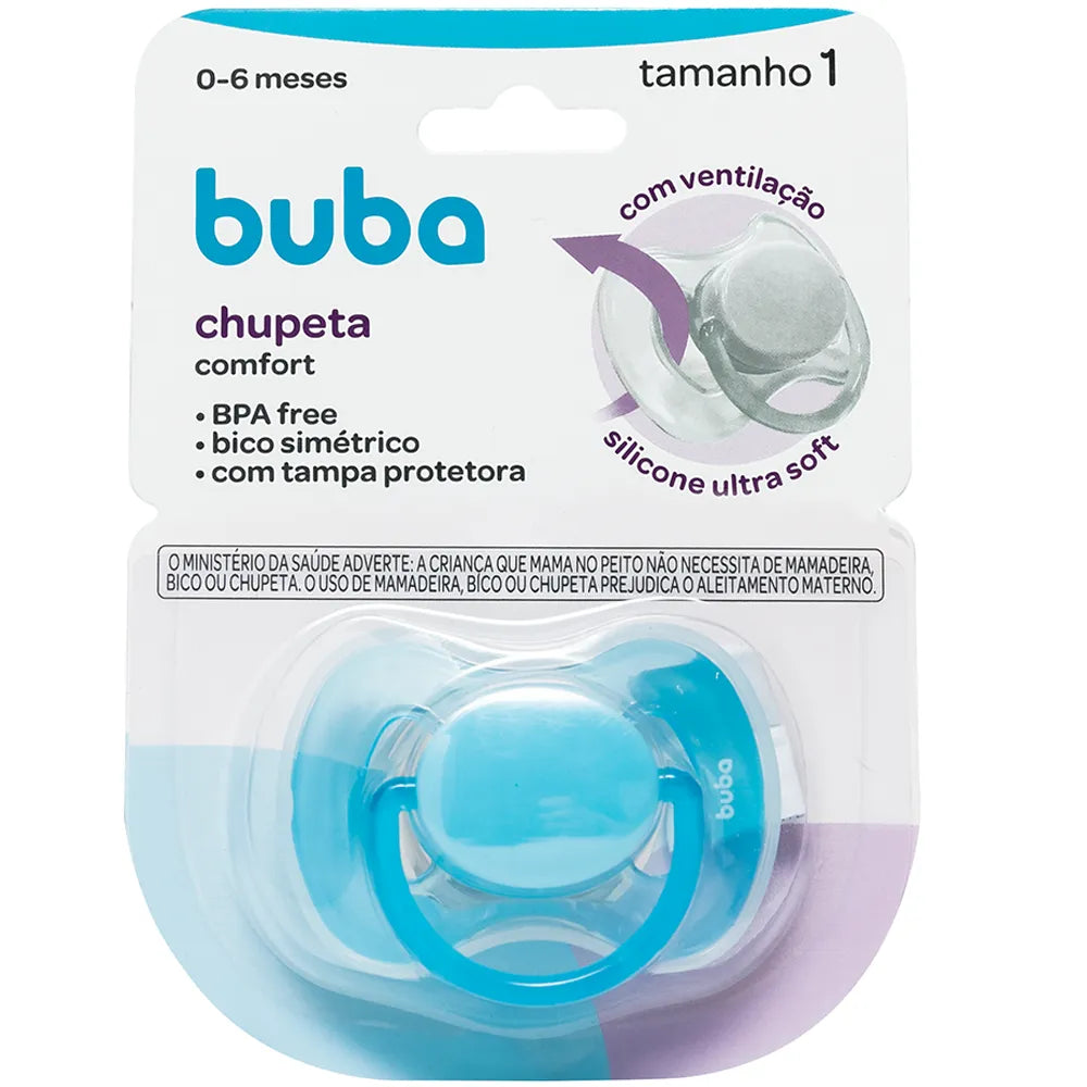 Chupeta Buba Comfort Silicone Ultra Soft Tamanho 1 com Tampa 0-6M