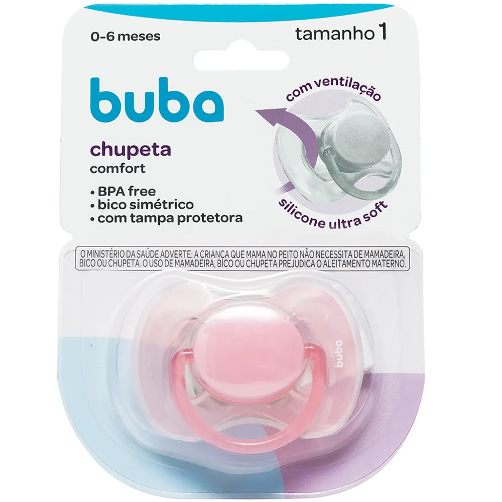Chupeta Buba Comfort Silicone Ultra Soft Tamanho 1 com Tampa 0-6M