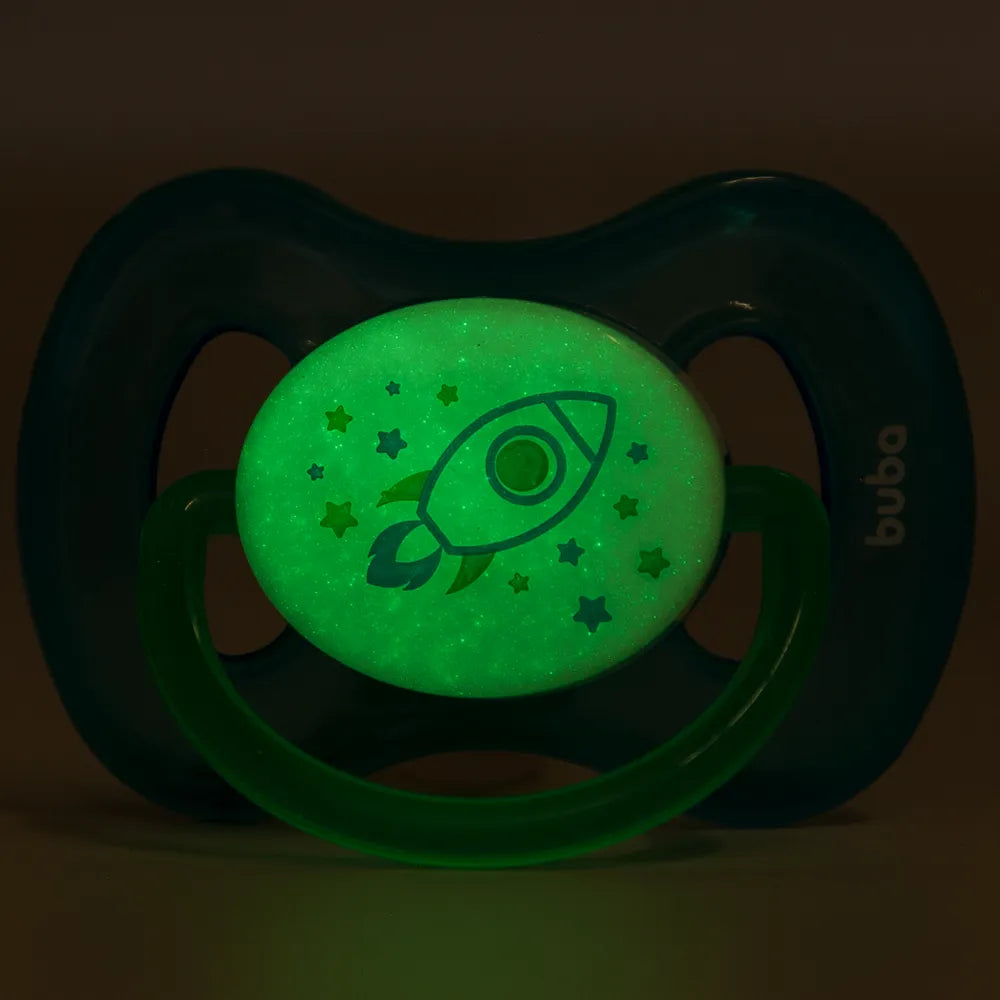 Chupeta Buba Comfort Noturna Foguete Brilha no Escuro Bico Simétrico