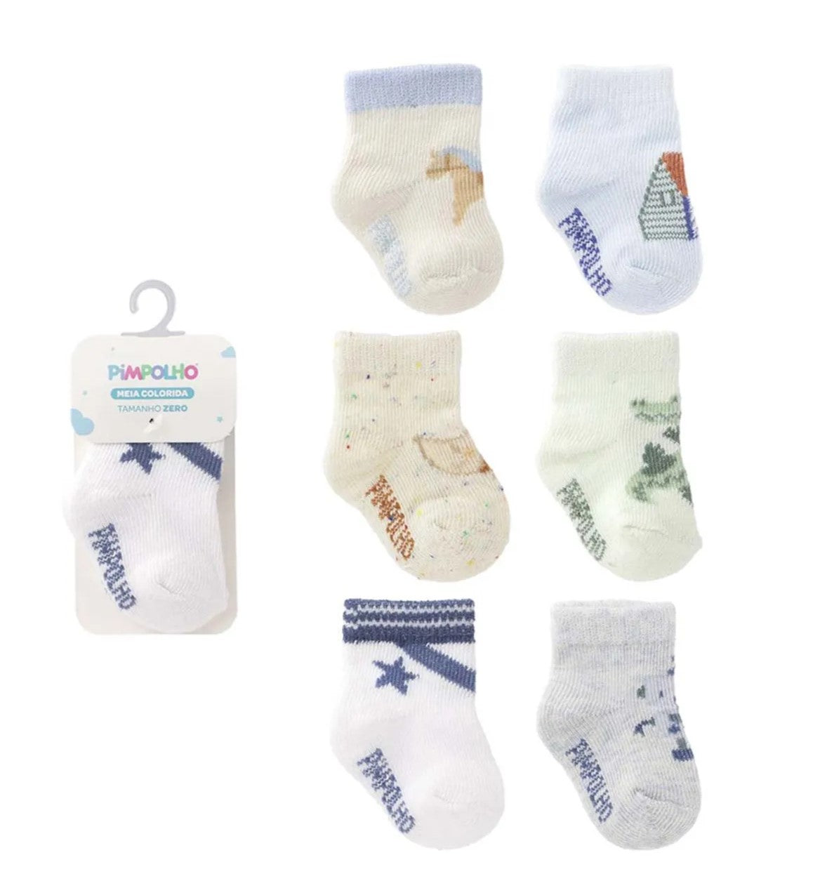 Meia Cano Alto Zero Masculina Pimpolho Colorida para Bebê