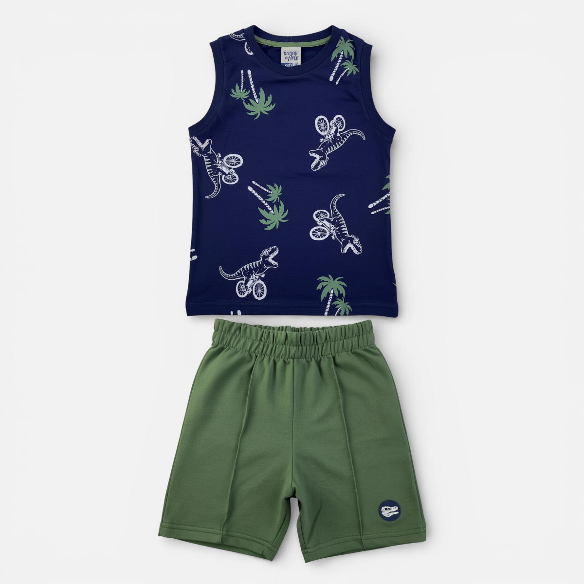 Conjunto Masculino Infantil Brincar e Arte T-Rex na Bike