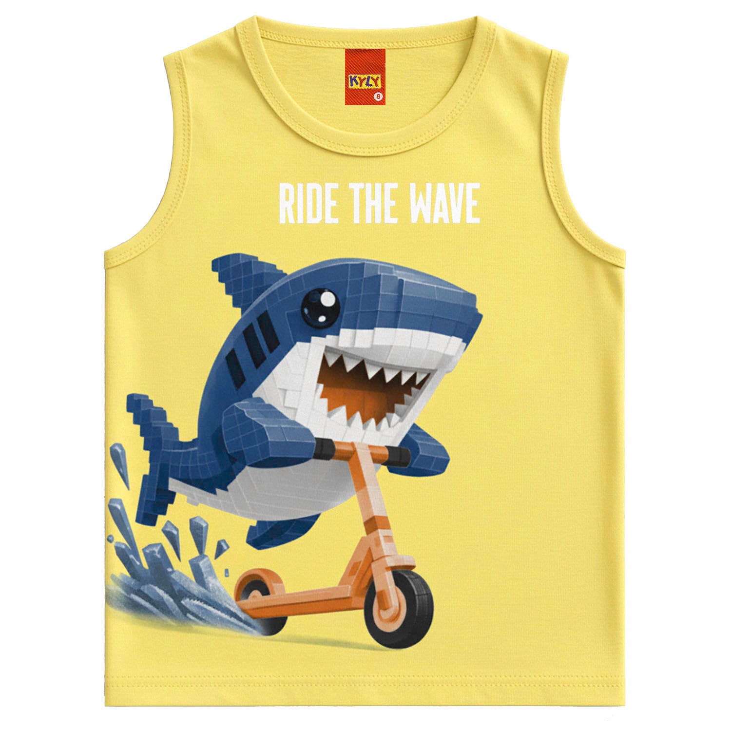 Camiseta Regata Infantil Masculina Kyly Tubarão Ride The Wave Algodão