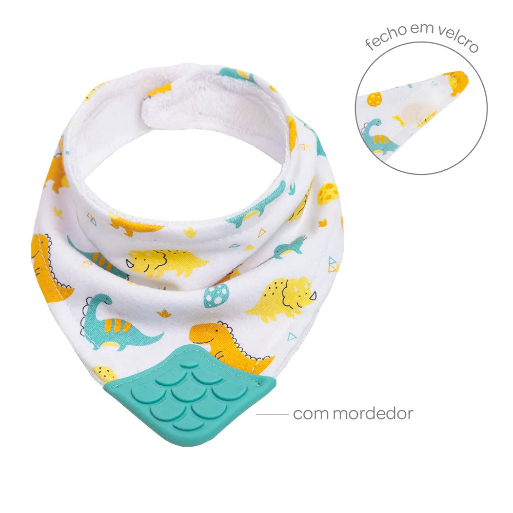 Babador Bandana Infantil Buba Estampado com Mordedor e Velcro +4 Meses