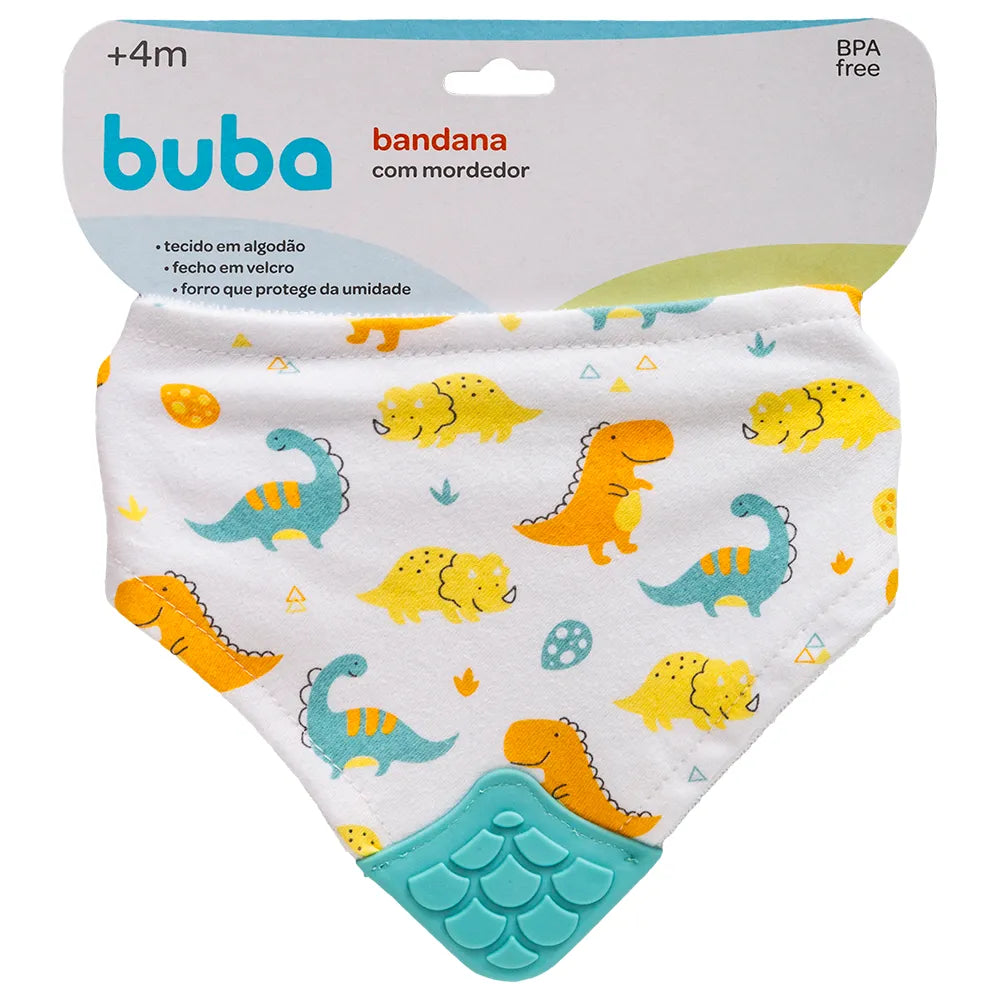 Babador Bandana Infantil Buba Estampado com Mordedor e Velcro +4 Meses