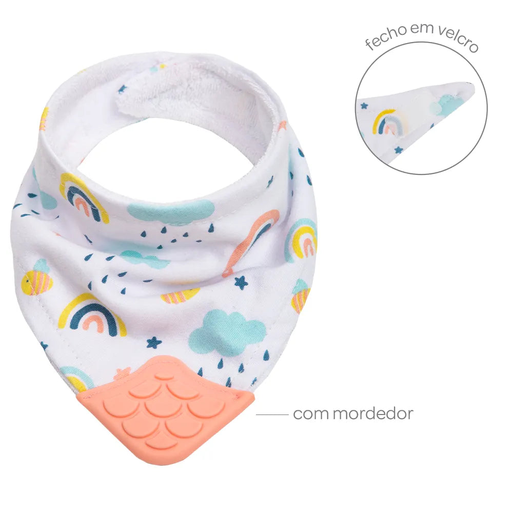 Babador Bandana Infantil Buba Estampado com Mordedor e Velcro +4 Meses