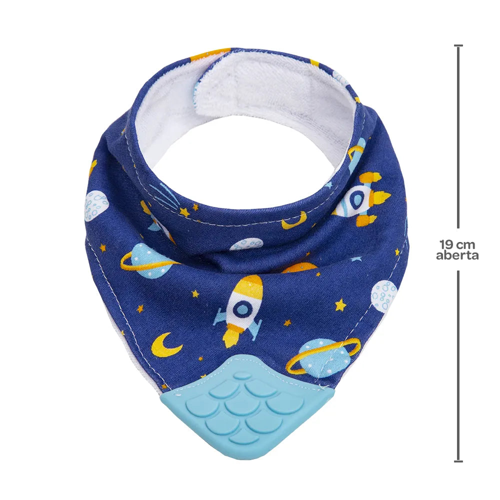 Babador Bandana Infantil Buba Estampado com Mordedor e Velcro +4 Meses