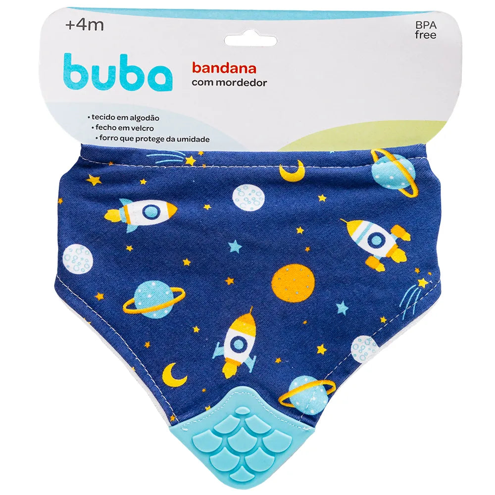 Babador Bandana Infantil Buba Estampado com Mordedor e Velcro +4 Meses