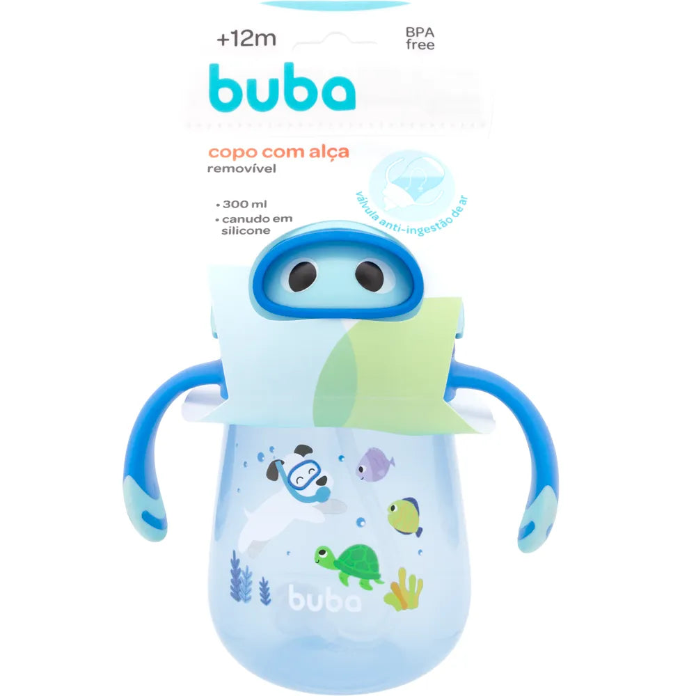 Copo Infantil Buba Mergulho 300 ml com Canudo de Silicone e Alça +12 Meses