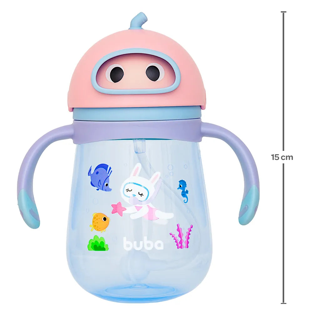 Copo Infantil Buba Mergulho 300 ml com Canudo de Silicone e Alça +12 Meses