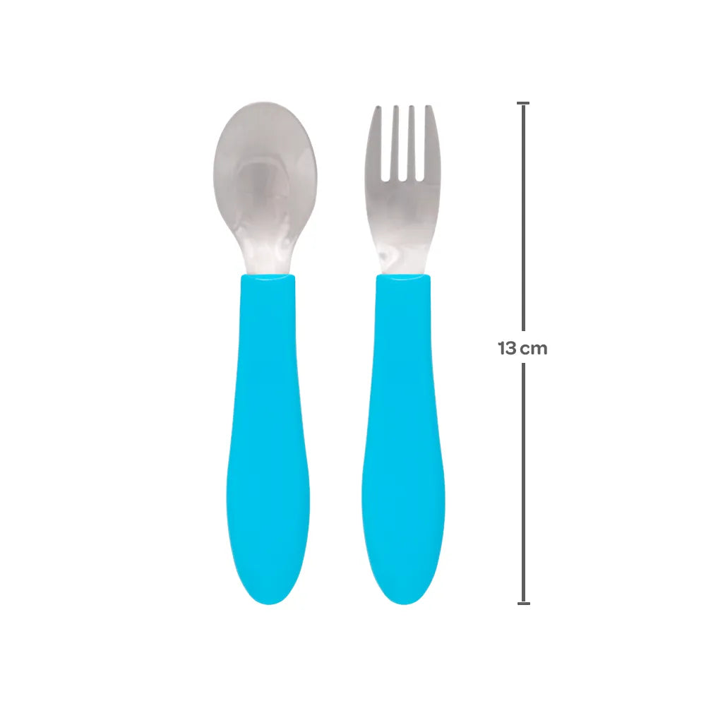 Kit Talheres Infantil Buba Zoo Inox Garfo e Colher com Apoio Higiênico +6 Meses 2 peças