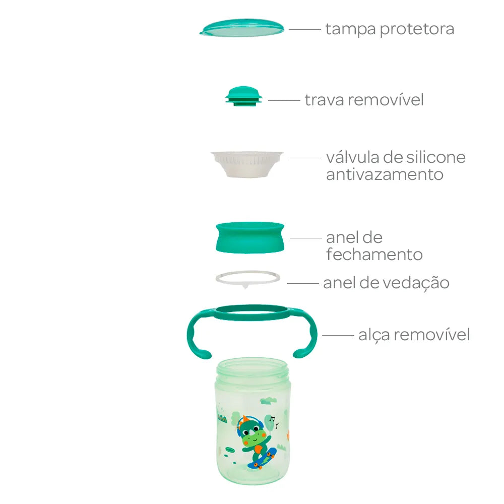 Copo de Treinamento 360 Buba Zoo 300 ml Antivazamento com Alça +12 Meses