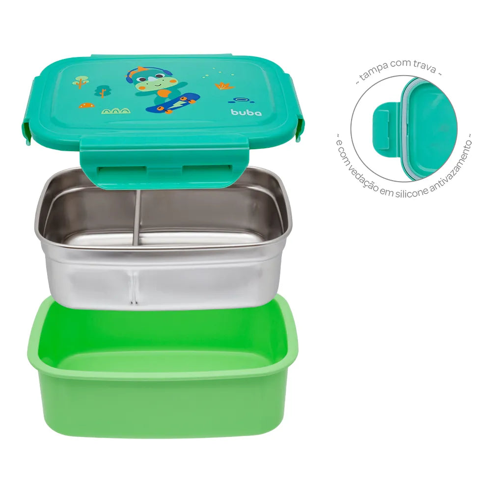 Pote Bentô Box Buba Zoo 600 ml em Aço Inox com Divisória