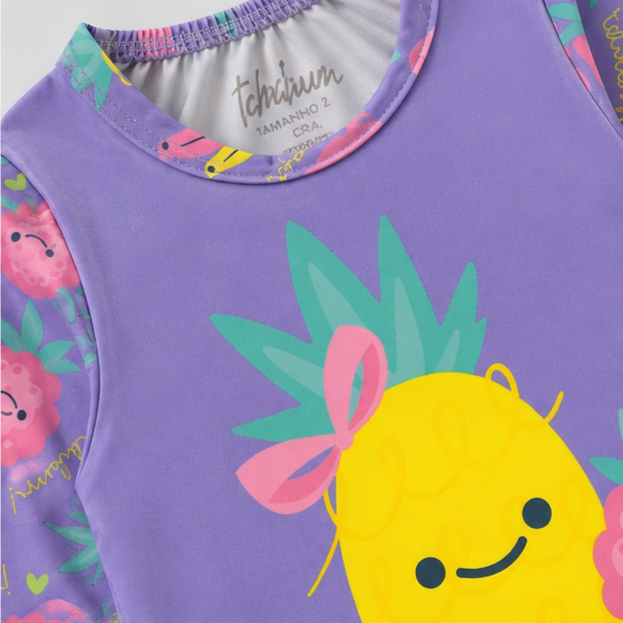 Conjunto Manga Longa Infantil Baby Kamylus Tchibum Abacaxi Proteção UV 50+ Dri-Fit Camiseta e Calcinha