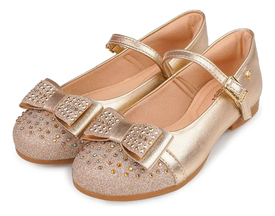 Sapatilha Infantil Festa Pampili Angel Laço com Glitter e Strass Confortável