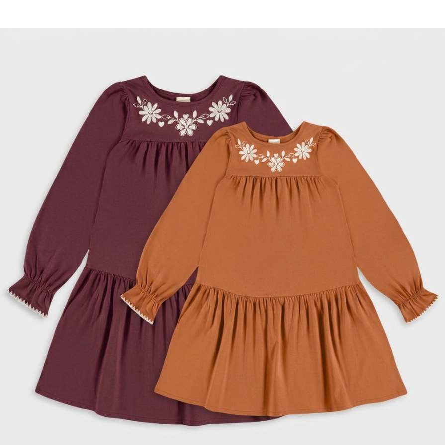 Vestido Infantil Pulla Bulla Flores Bordadas Manga Longa Menina