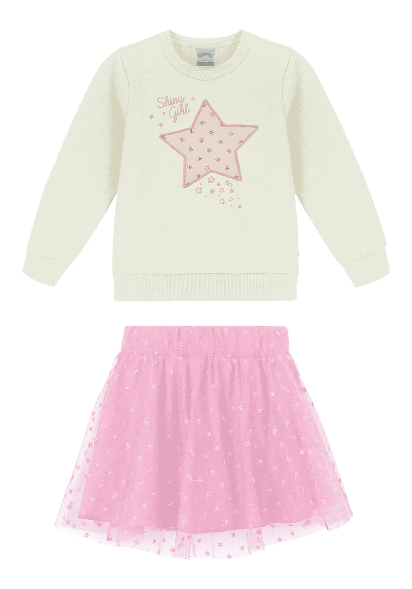 Conjunto Infantil Feminino Alakazoo Shine Girl em Moletom Felpado e Short Saia de Tule