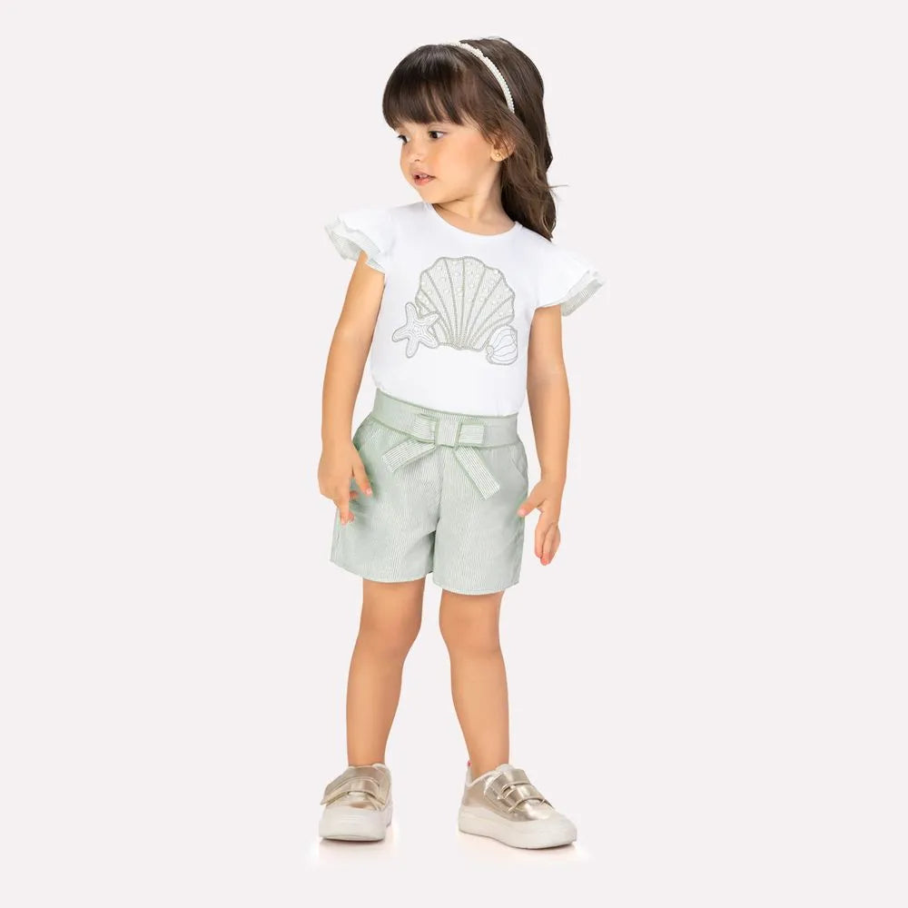 Conjunto Milon Infantil Feminino Blusa Concha e Short Laço