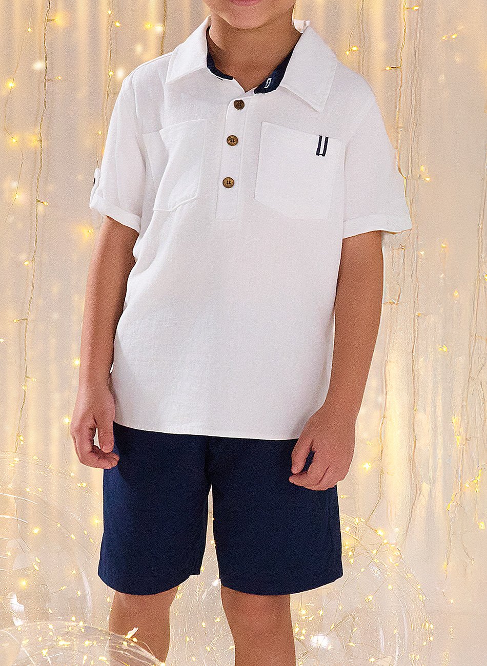 Conjunto Infantil Masculino Milon Camisa em Linho e Bermuda em Sarja – Elegância e Conforto para Meninos