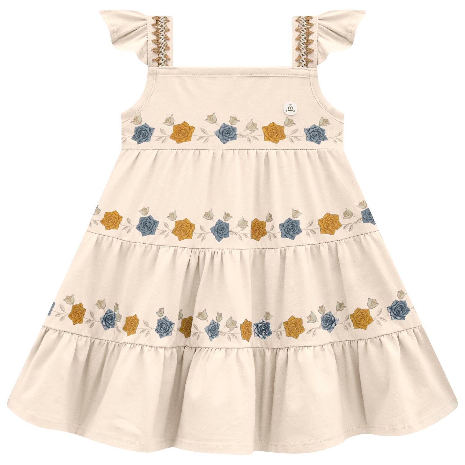 Vestido Infantil Milon em Camadas Estampa de Rosas
