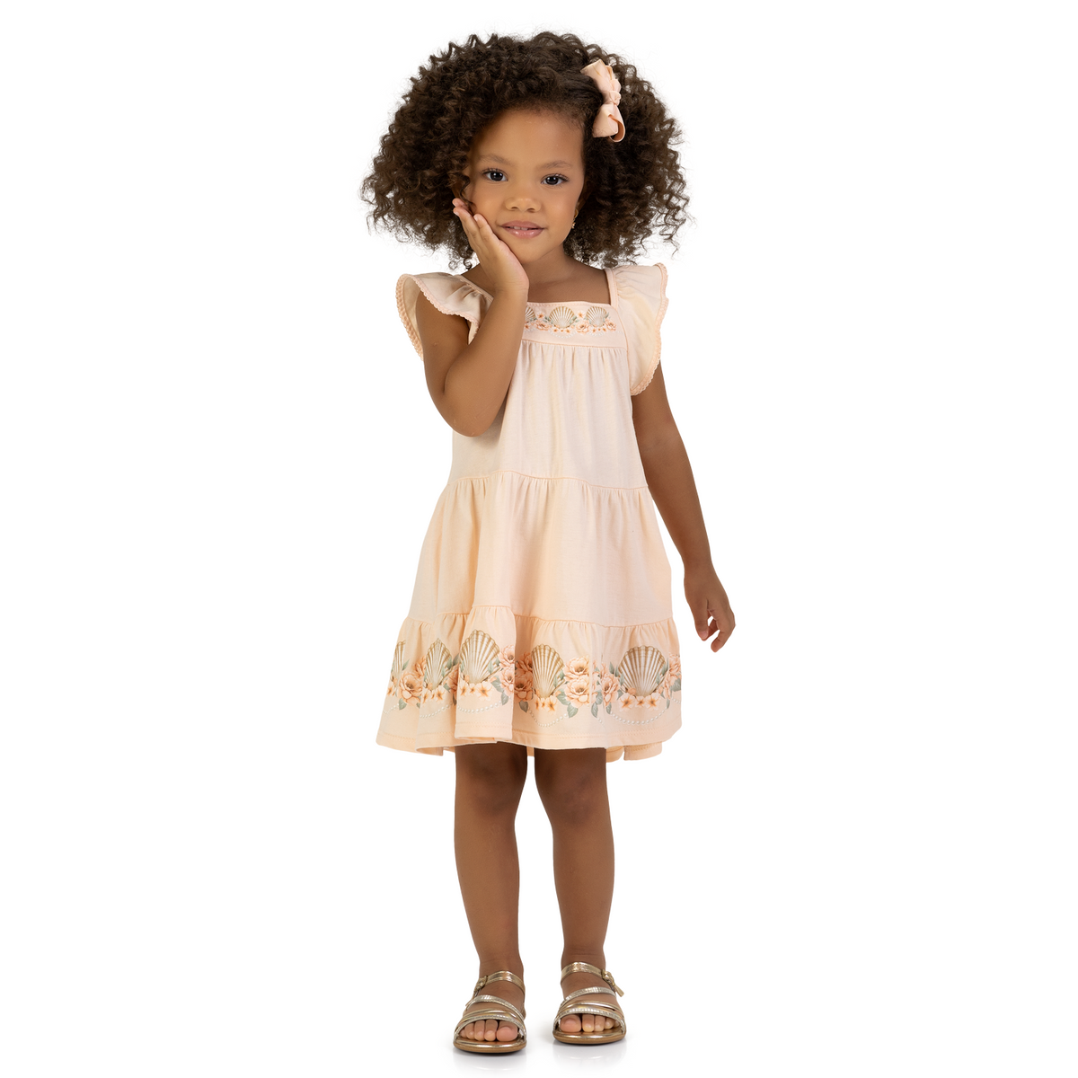 Vestido Infantil Feminino Milon Conchas e Flores