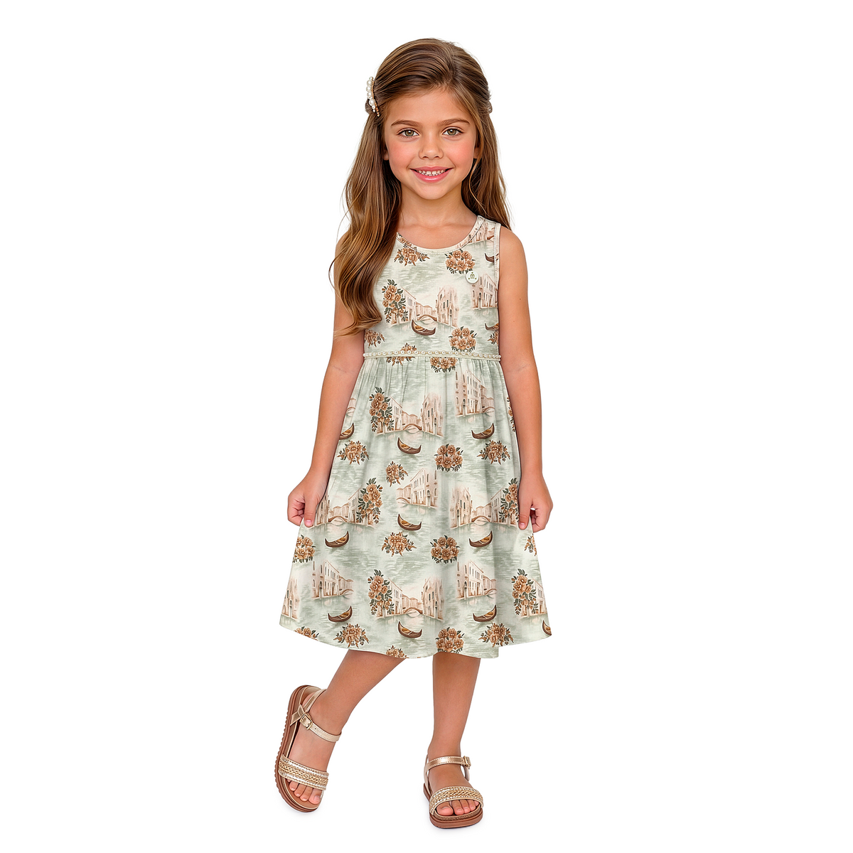Vestido Infantil Feminino Milon Estampado Cotton com Pérolas